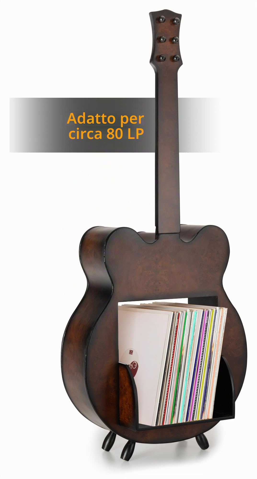 Stagecaptain SR-80 D Scaffale Per Dischi Django Marrone Scuro, 5 cm | Scaffale per conservare fino a 80 LP, Adatto anche per libri e materiale stampato, In legno dal design a chitarra, 5 cm, 0 kg