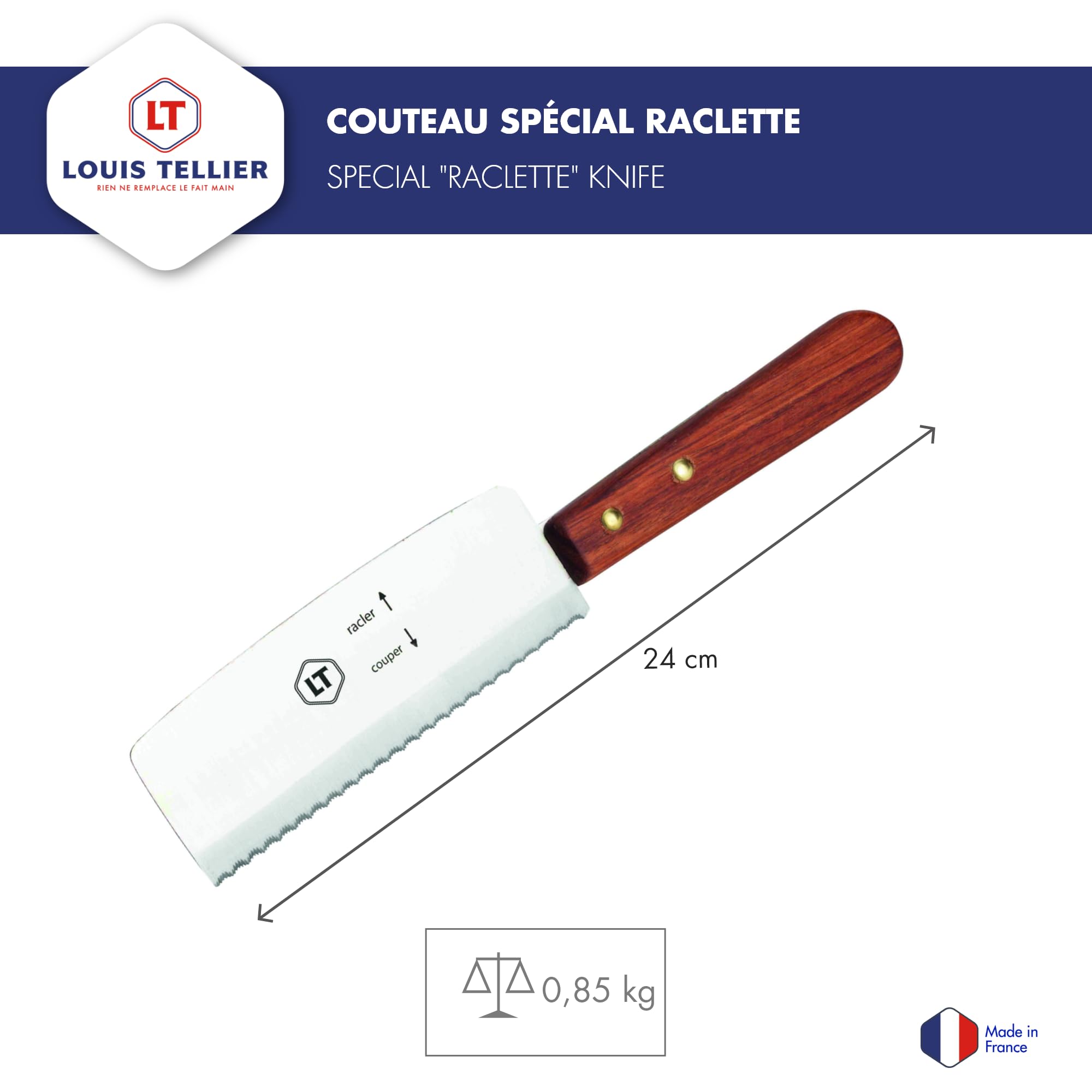 Louis Tellier Bron Coucke car01 – Coltello per raclette Acciaio Inossidabile Metallo e Legno 24,5 x 1,5 x 4,5 cm