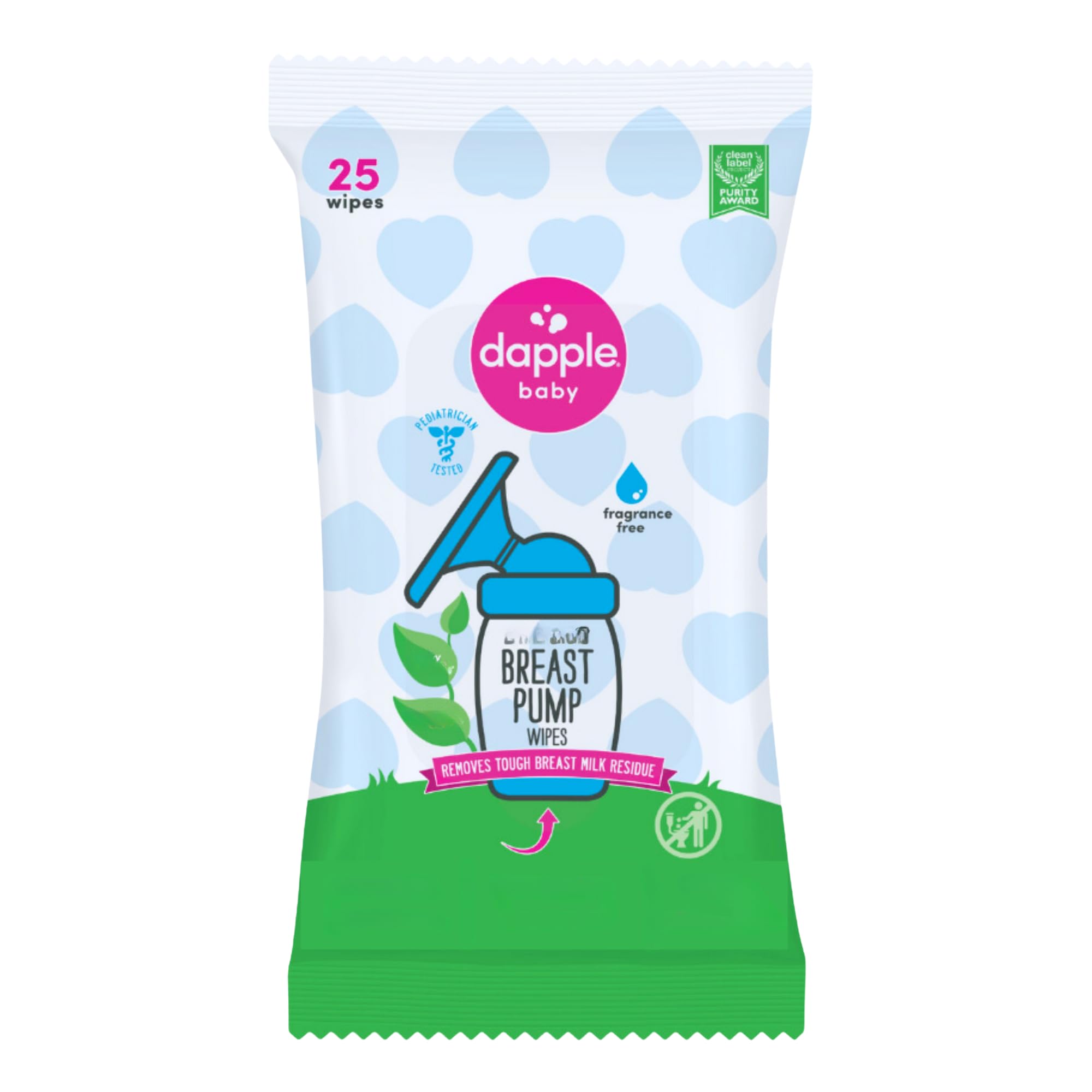 dapple breast pump cleaner wipes - plant-based, fragrance-free, hypoallergenic, 25 count - great for cleaning pump parts