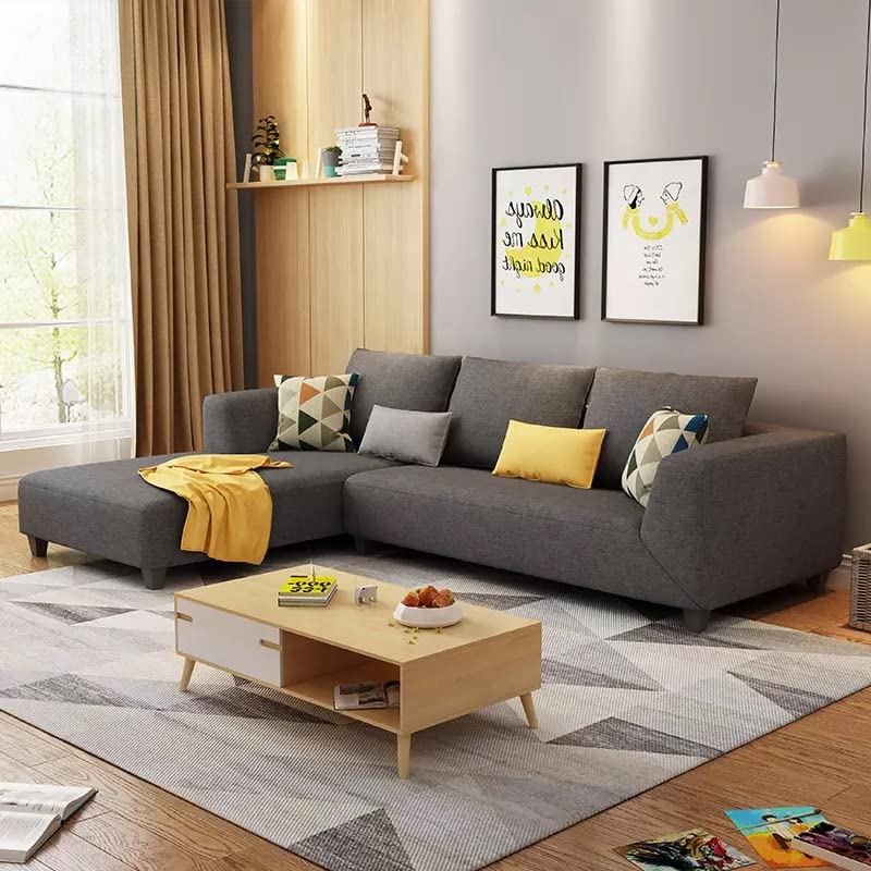 Image of Galib LHS 4 Seater L Shape Sofa Set for Living Room (Black Fabric)