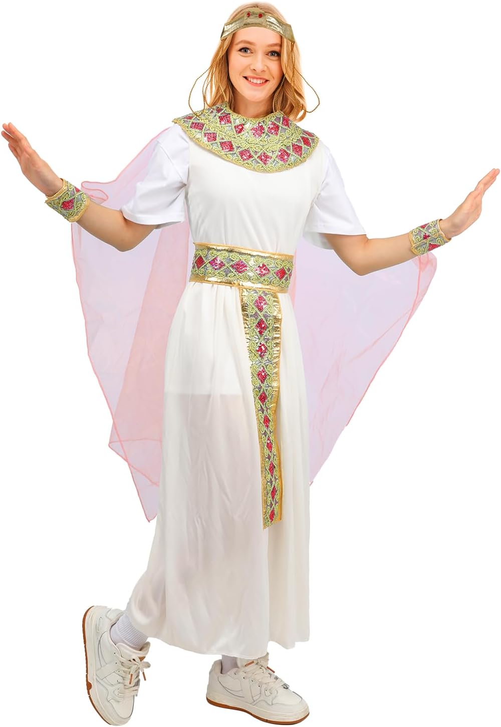 Womens Cleopatra Costume Egyptian Outfits Accessories with Cape Belt Collar Headpiece Halloween Cosplay Prop