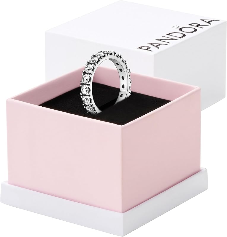 PANDORA Sparkling Row Eternity Ring - Silver Ring for Women - Layering or Stackable Ring - Gift for Her - Sterling Silver with Clear Cubic Zirconia - With Gift Box