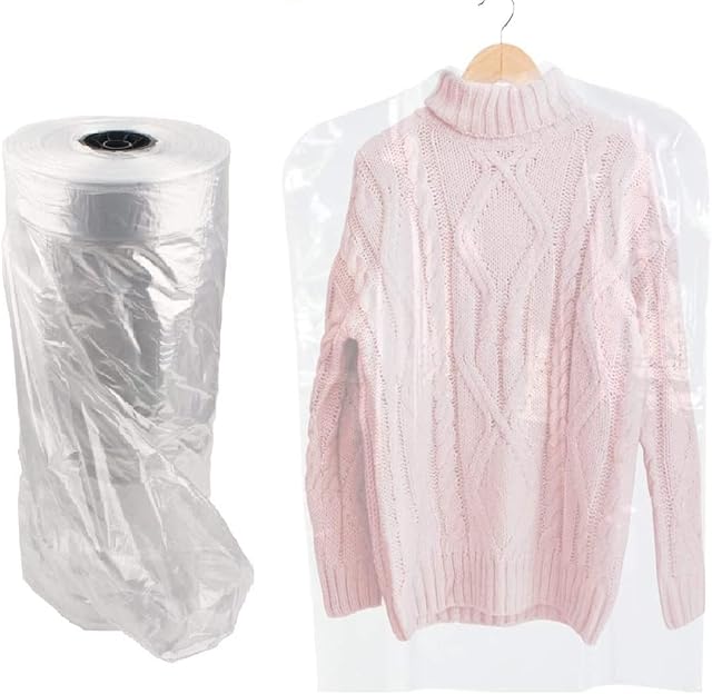 Tezraftaar® Polythene Garment Cover Bags on Roll 54" (220 Bags) 100 Gauge Dry Cleaner Suit Dress Shirt Protector for Laundry Wardrobe