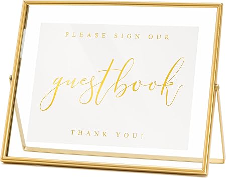 Calculs Please Sign our Guestbook Sign, Gold 10x8 Floating Picture Frame