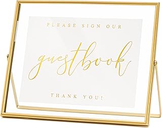 Calculs Please Sign Our Guest Book Gold Floating Picture Frame Wedding Signs Photo Guest Book Table Place Card Holders Plaques 10”x8” Horizontal