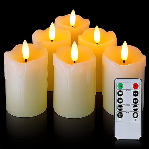 Miniatura 3 de Homemory Paquete de 6 velas flotantes sin llama de 3 pulgadas, 100 horas y 6 velas de pilar sin llama de 3 x 2 pulgadas con temporizador remoto, 400