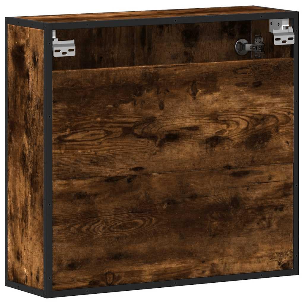 Bad-Spiegelschrank Räuchereiche Holzwerkstoff mit Metallgestell 65x20x60 cm Wandmontage Badezimmer Stauraum Schrank Spiegel für Makeup und Rasur langlebig stabil