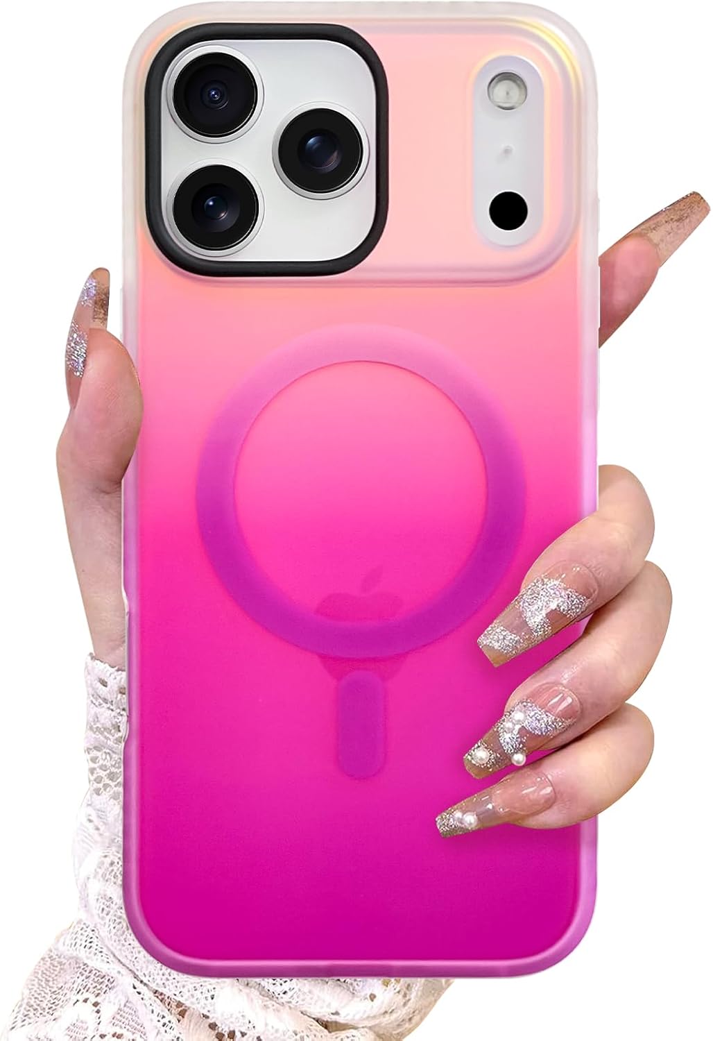 AIGOMARA Magnetic Case for iPhone 17 Pro, Compatible with Magsafe, Fluorescent Iridescent Case for Women Girls, Shockproof Translucent Matte Protective Cover 6.3 Inch 2025, Pink Purple