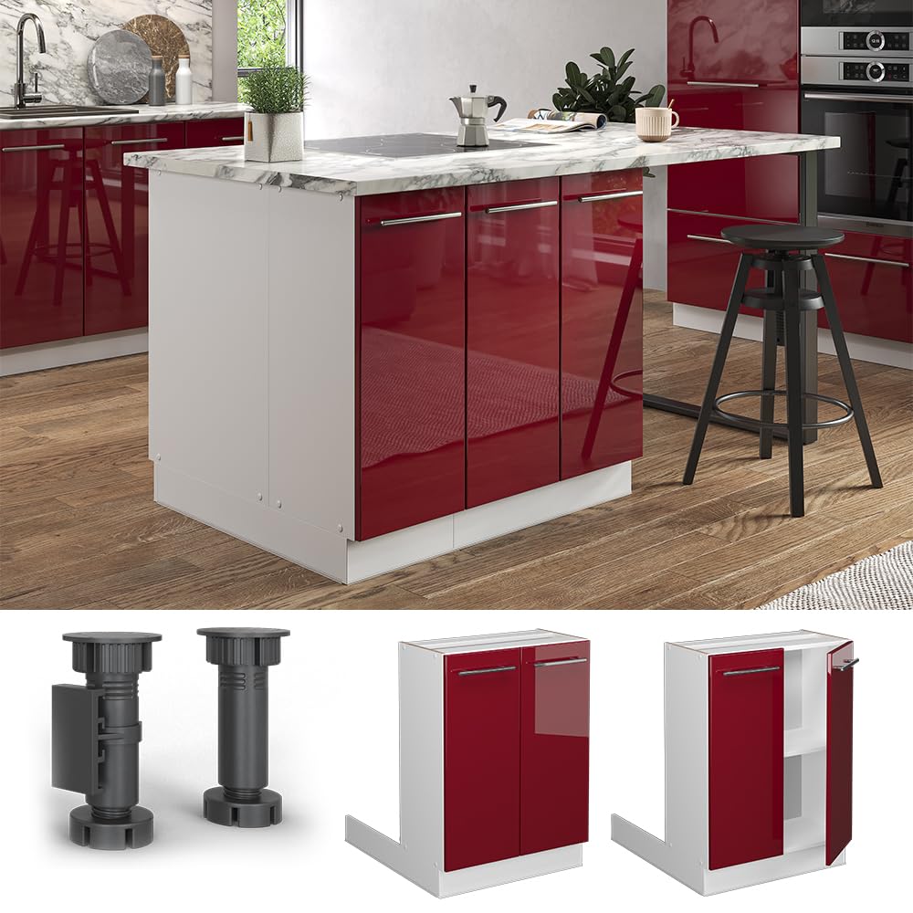 Vicco Meuble De Cuisine Haut Vitré, Rouge Bordeaux Haute Brillance 60 Cm