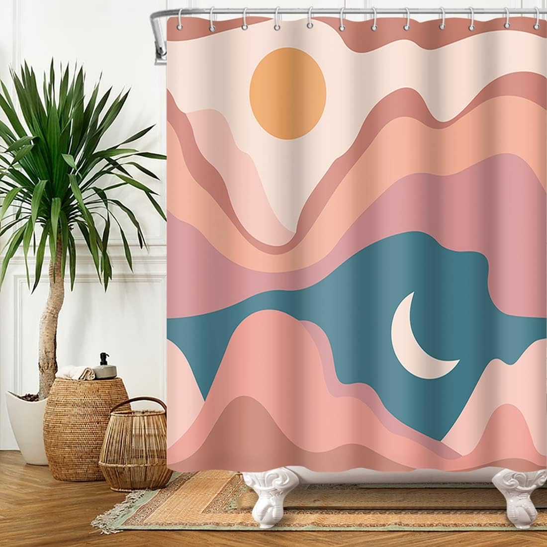 Abstract Pink Shower Curtain Mid Century Boho Aesthetic Shower Curtains ...