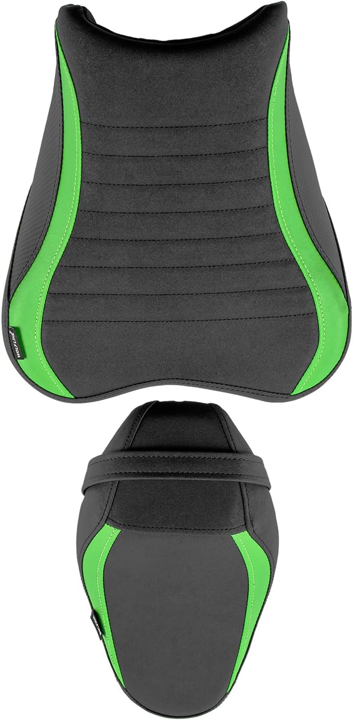 Motorcycle Front Rear Comfort Seat Fit for Z900 2017 2018 2019 2020 2021 2022 2023 2024 Leather Rider Saddle Solo Back Passenger Cushion Pillion Pad, Green
