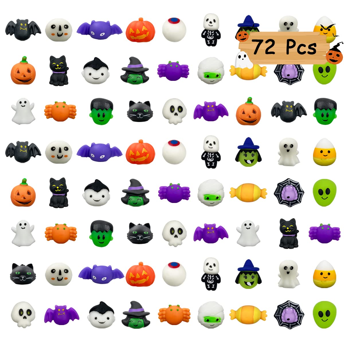 72 PCS Halloween Mochi Squishy Toys Squishies Halloween Toys for Kids Girls Boys Halloween Party Favors Halloween Treat Bags Gifts