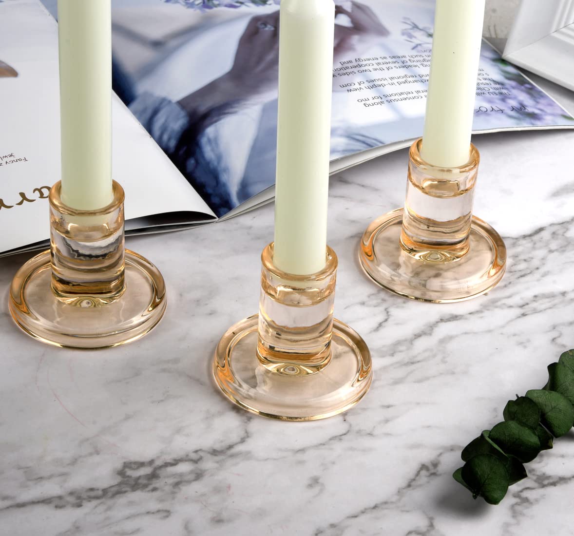 12 Portavelas Cónicos De Cristal ámbar - Transparentes, Base Ancha, Para Velas Estándar, Ideales Para Centros De Mesa
