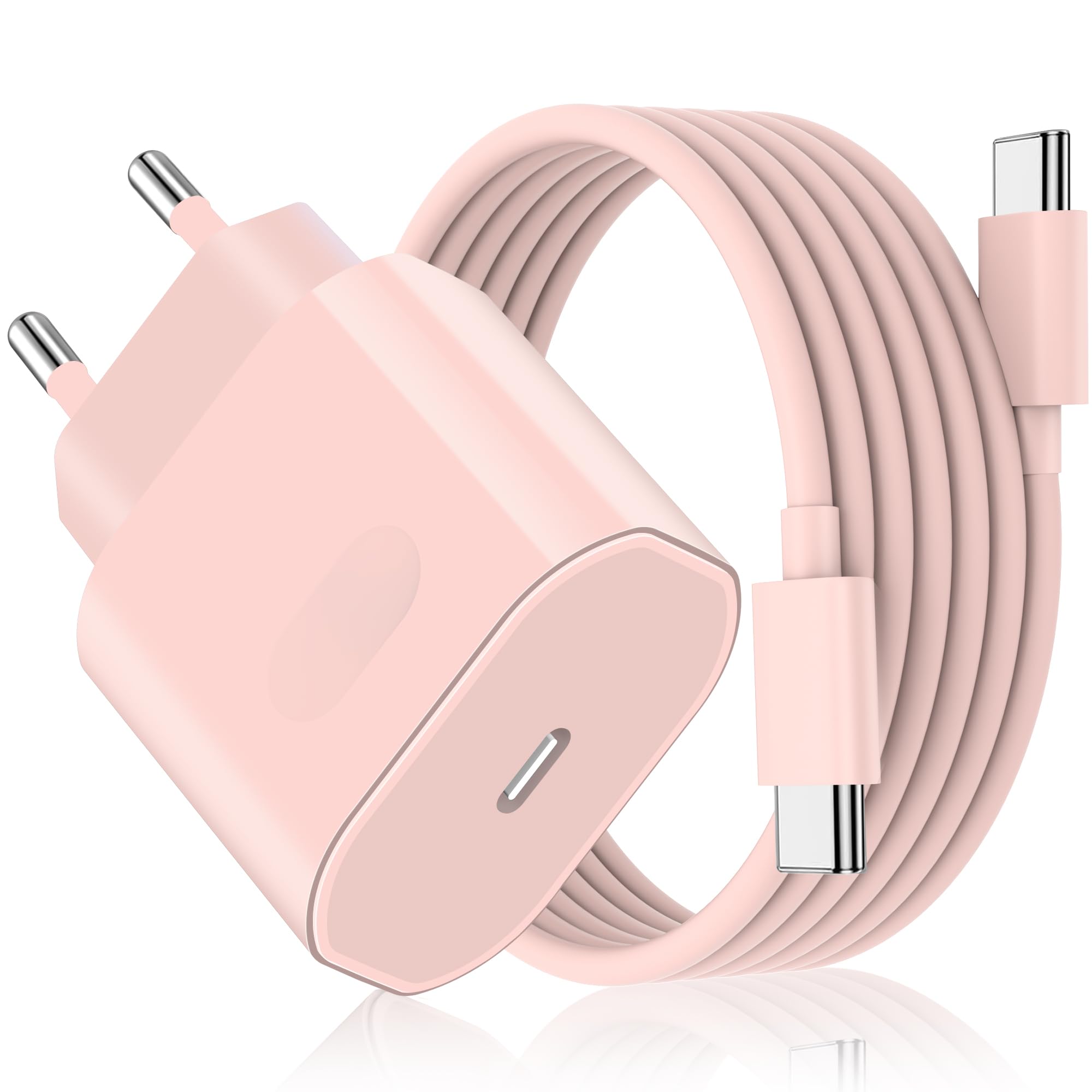 Caricatore per iPhone 17/17 Pro/17 Pro Max/17 Air, iPhone 16 15 Pro Max Plus, 27W USB C Caricabatterie Alimentatore Presa Spina Rapido con Cavo 2M(Rosa)