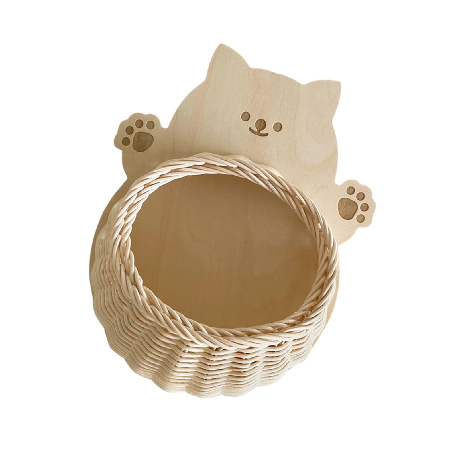 Tsophreniq Rattan Woven Wall Shelf, Kitten Bear Pattern Wall Hanging Storage for Household Items Floating Shelves Shape
