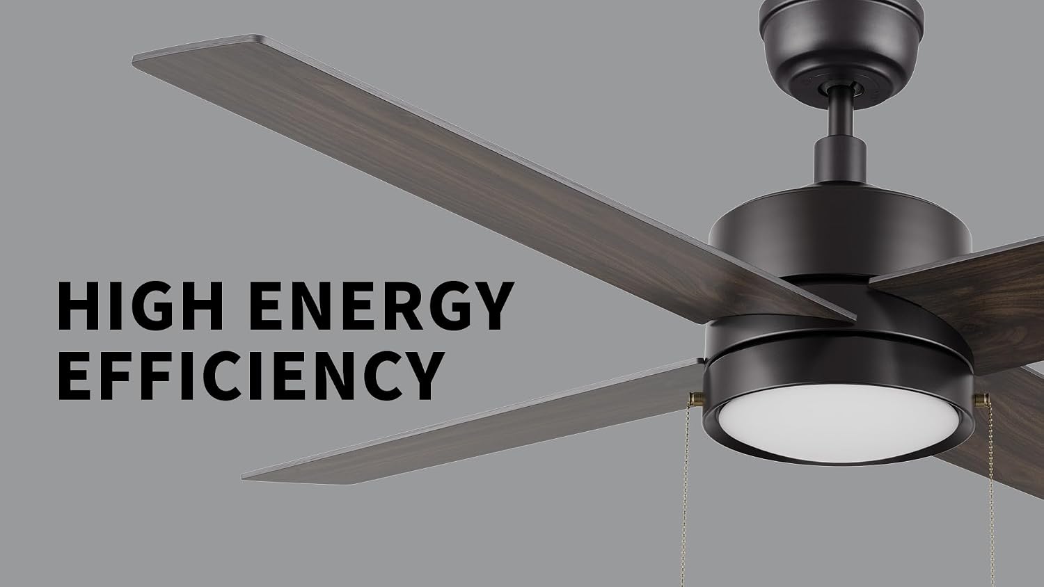 SMAAIR 52 Inch Pull Chain Ceiling Fan with Light, Ceiling Fan with Quiet DC Motors for Indoor Bedroom, Living Room, 4 Plywood Blades, 5 Speeds Adjustable, Walnut