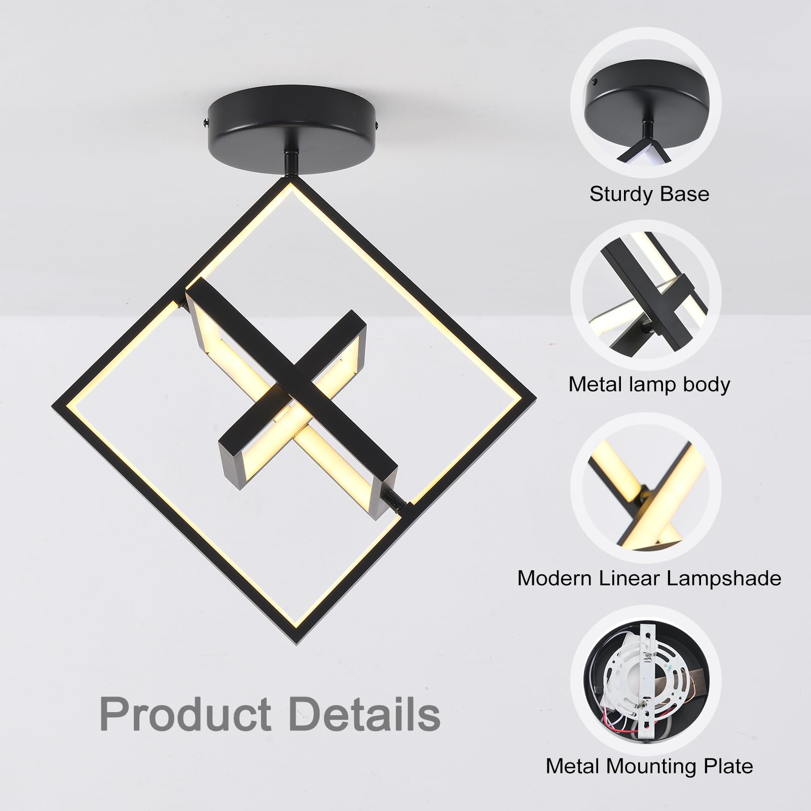 Qcyuui Hallway Light,36W Schwarz Flush Mount Kronleuchter,Moderne Led Deckenleuchte Küche führte Leuchten Decke Lampe für Foyer Schlafzimmer Balkon Korridor Eingang Treppe Gang