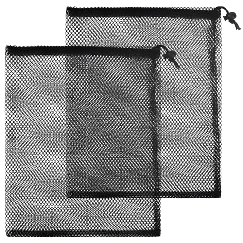SUBTAVIK 2 pezzi di borse a rete con coulisse - grandi borse a rete in nylon nero per nuoto, spiaggia, piscina (20x30 cm)