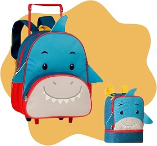 Kit Mochila Carrinho "13" e Lancheira Pets Tubarão Clio Style