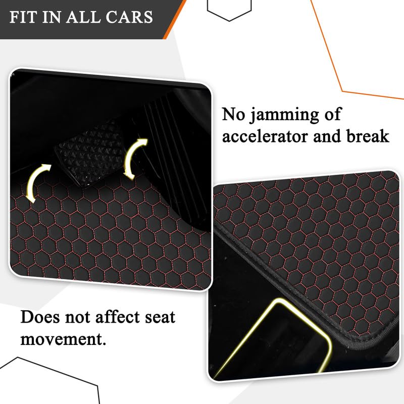 Image of 7D Car Foot Mat Compatible with MG Hector 5-Seater | Universal Fit, Luxury Leather Car Floor Mat with Detachable Curly Mat | Waterproof, Anti-Slip | Color: Black Red