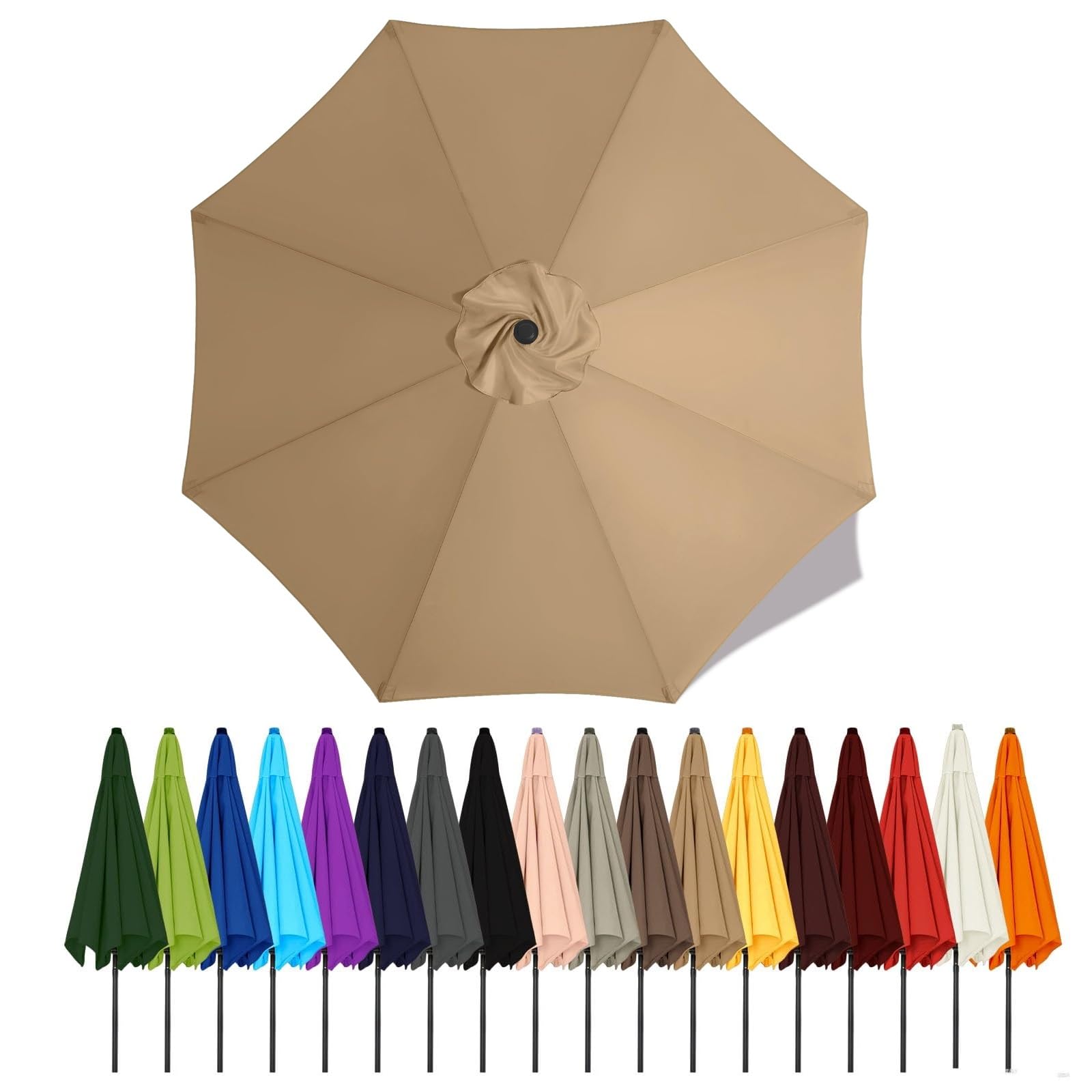 Duchunsheng Umbrella Canopy Replacement Outdoor 6/8 Rib 6FT 7FT 8FT 9FT 10 FT 11FT, Market Patio Table Cover For Backyard Garden Courtyard Swimming Pool Lawn, Market Umbrella Top(Khaki,2.7m - 6Ribs)