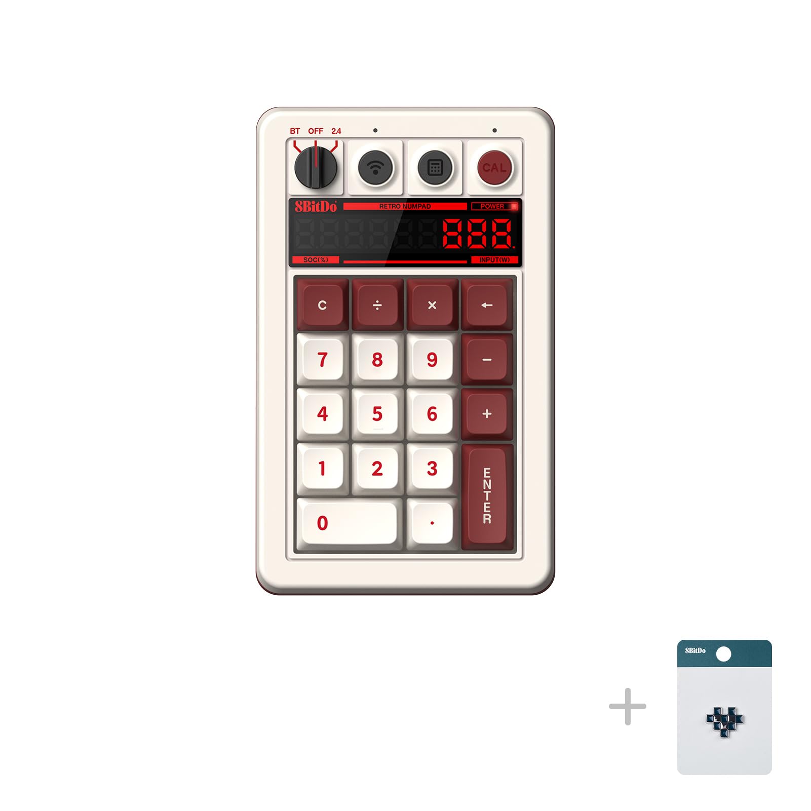 8BitDo Pavé numérique mécanique rétro à 18 touches, prend en charge le mode pavé numérique PC et calculatrice standard, remplaçable à chaud, bouton de raccourci calculatrice PC, Bluetooth/2,4 G/pavé