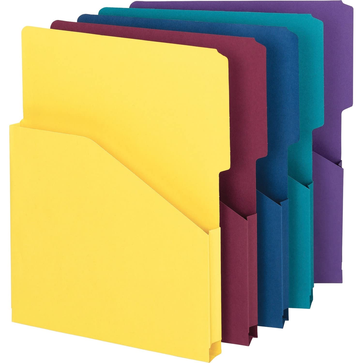 Smead Organize Yukarı Genişleyen Slash Ceket, 2/5 Kesim Tab, 1 "Genişletme, Mektup Boyutu, Çeşitli Renkler, Paket başına 5 (75445)