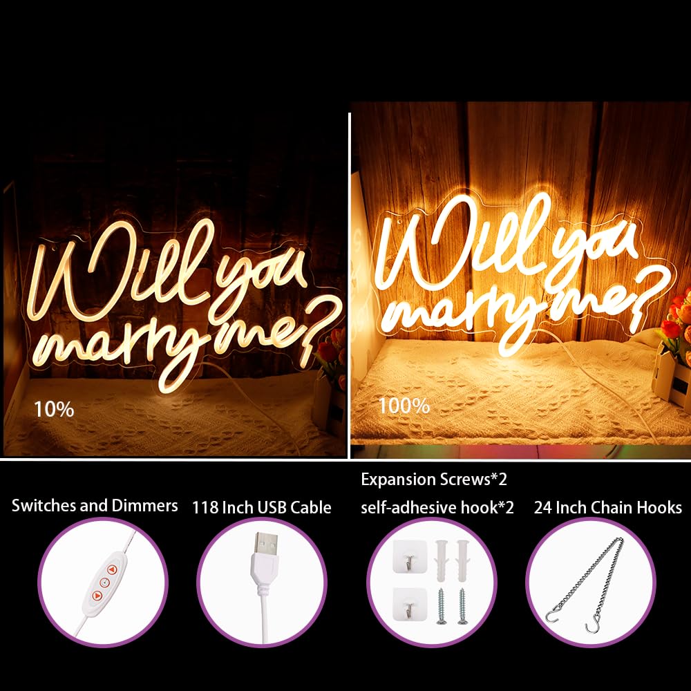 Will You Marry Me ? Neonowy znak na oświadczyny, wesele, przyjęcie, dekoracja ścienna, zasilany przez USB, ściemniana litera LED, podświetlane znaki na zaręczyny, walentynki, dla dziewczyny