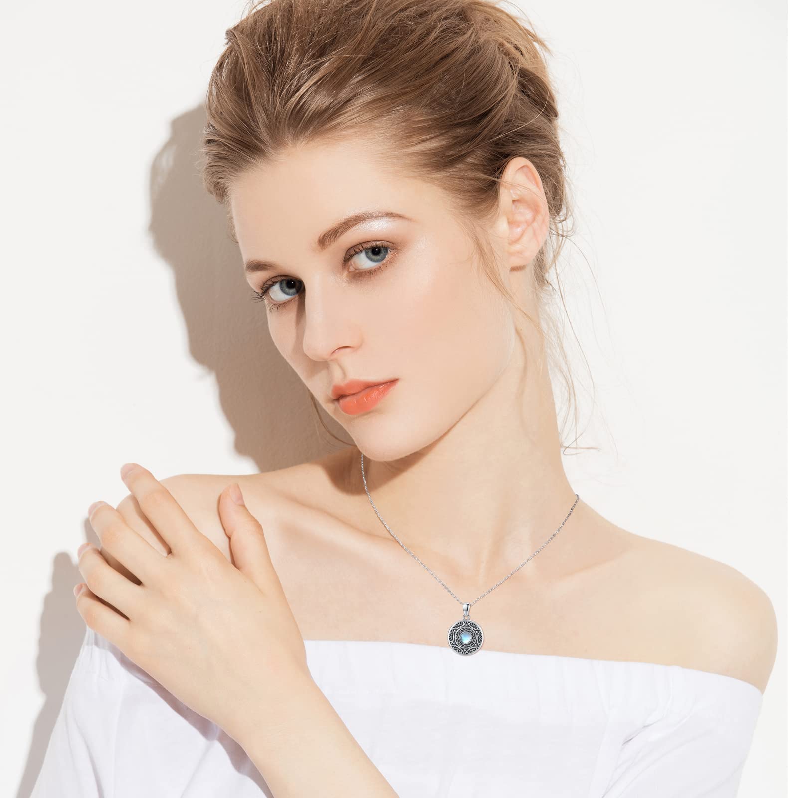 MEDWISE Medallón cadena de plata de ley 925 personalizada foto colgante foto piedra lunar medallón amuleto para abrir imágenes medallón con foto piedra lunar joyas para mujeres hombres hijos regalos