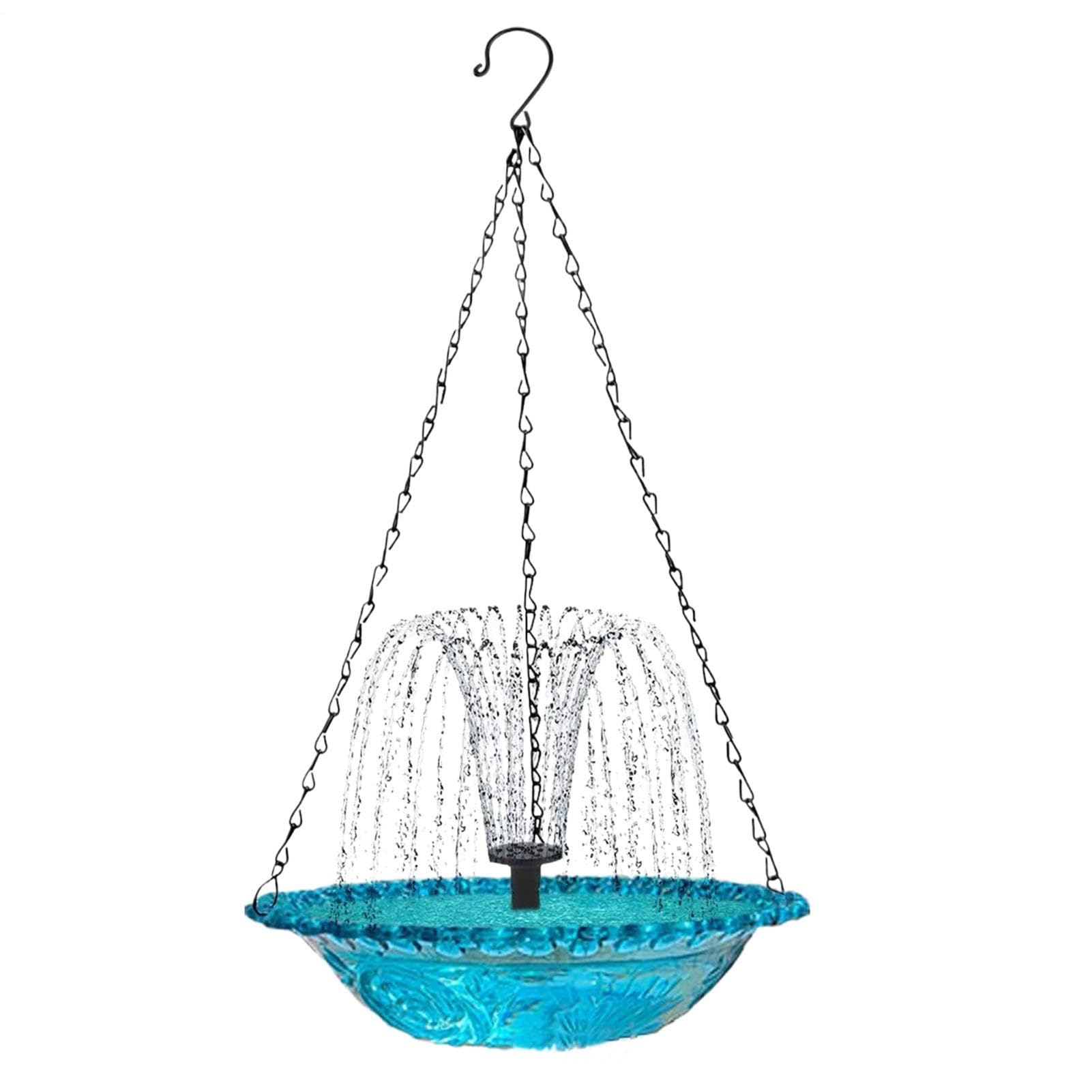 Bagno interattivo per uccelli, fontana solare sospesa, fontana da bagno 23,5 x 23,5 cm con catena in ferro, fontana d'acqua compatta in polipropilene, fontana per uccelli con stile sospeso, doccia per