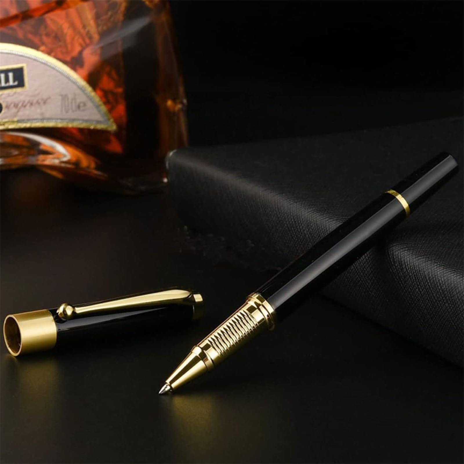 Joyzzz Nice Ballpoint Pen, Ballpoint Line 0.5mm Tip Come with 2 Pieces Black Ink Refill, Black Ballpoint with Chrome Trim Luxury and Classy Gift Box for Executive, Student, Office