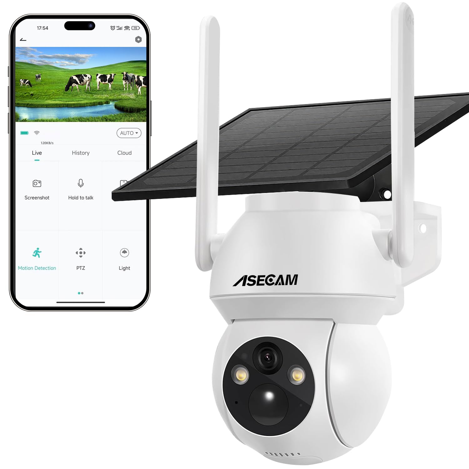 ASECAM 4G Solar Outdoor Security Camera with solar panel