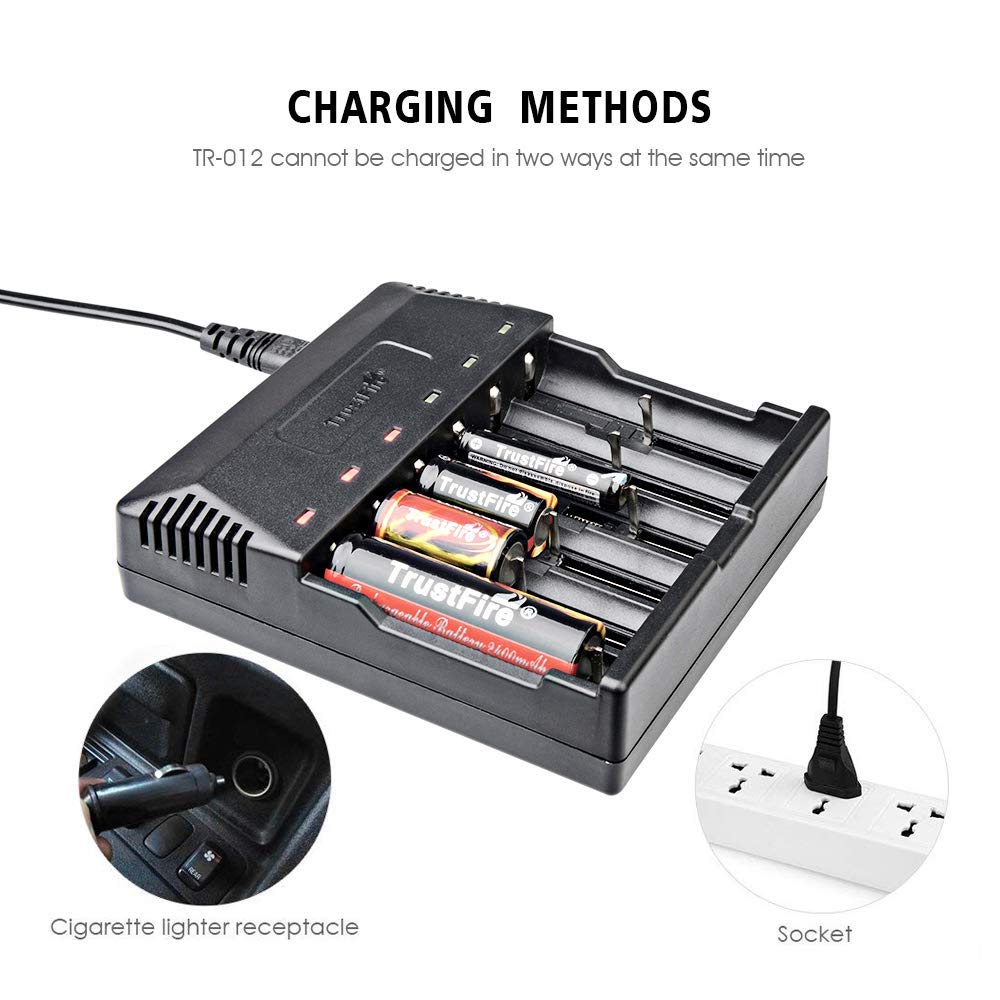 TrustFire TR-012 Chargeur de batterie universel intelligent 6 compartiments de charge pour batteries Li-ion rechargeables 3,7 V 18650 14500 18350 16340 10440