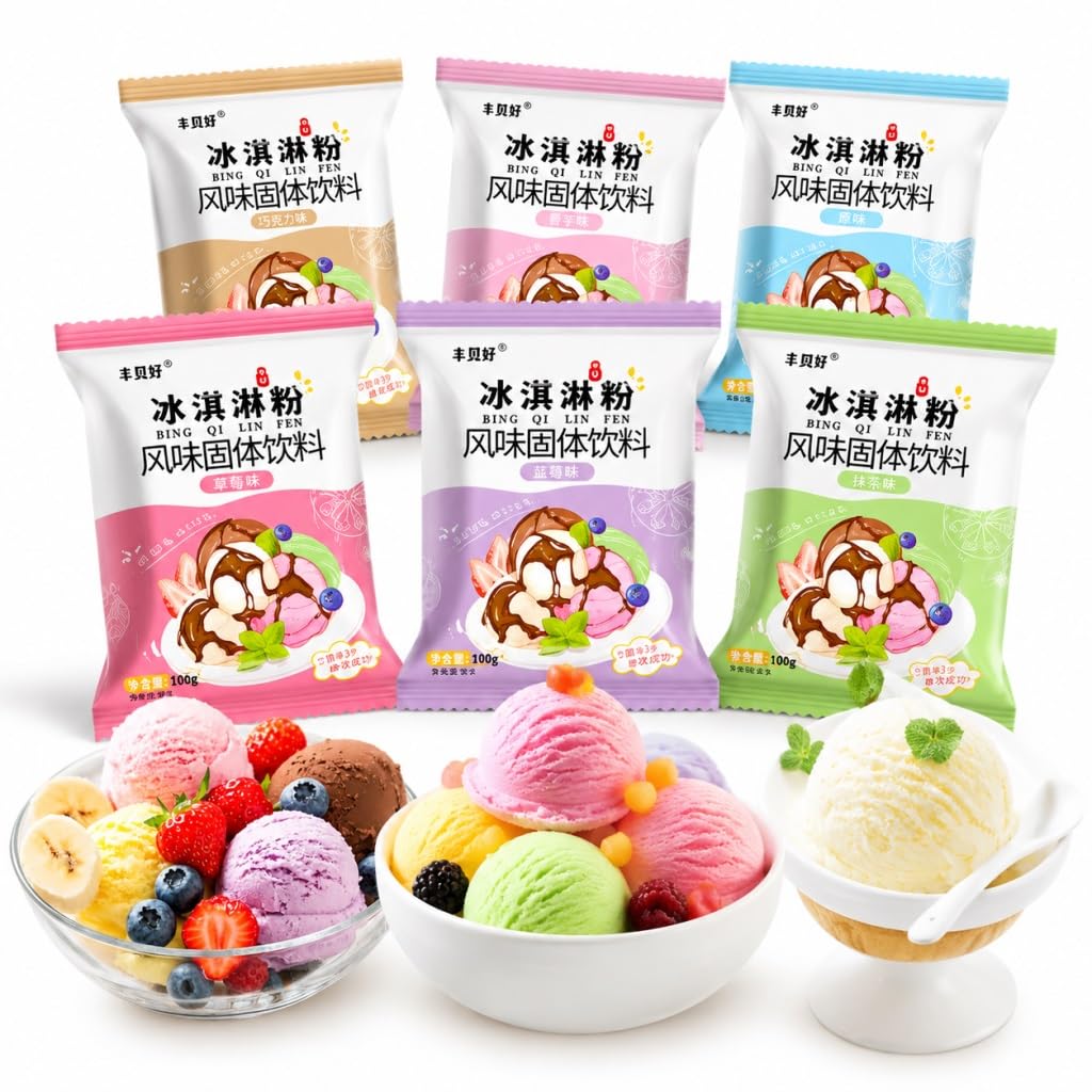 Miscela Di Gelato In Polvere A 6 Gusti - Base For Dessert Fatto In Casa Fai Da Te For Dolci E Negozi, Confezione 100 G (fragola, Mirtillo, Matcha, Cioccolato, Taro, Originale)