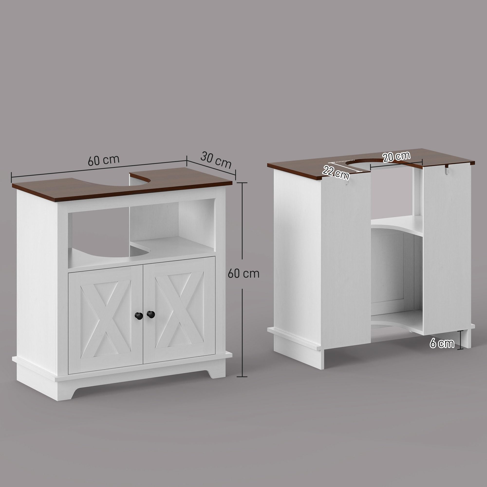 kleankin Mueble para Debajo del Lavabo de Madera Armario de Baño de Suelo Mueble Bajo Lavabo de Pie con 2 Puertas y Estante 60x30x60 cm Blanco