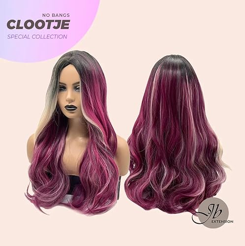 Miniatura 4 de CLOOTJE - Peluca de cabello largo y rizado morado con reflejos, sin pegamento, pelucas de cabello largo para mujer, pelucas sintéticas naturales