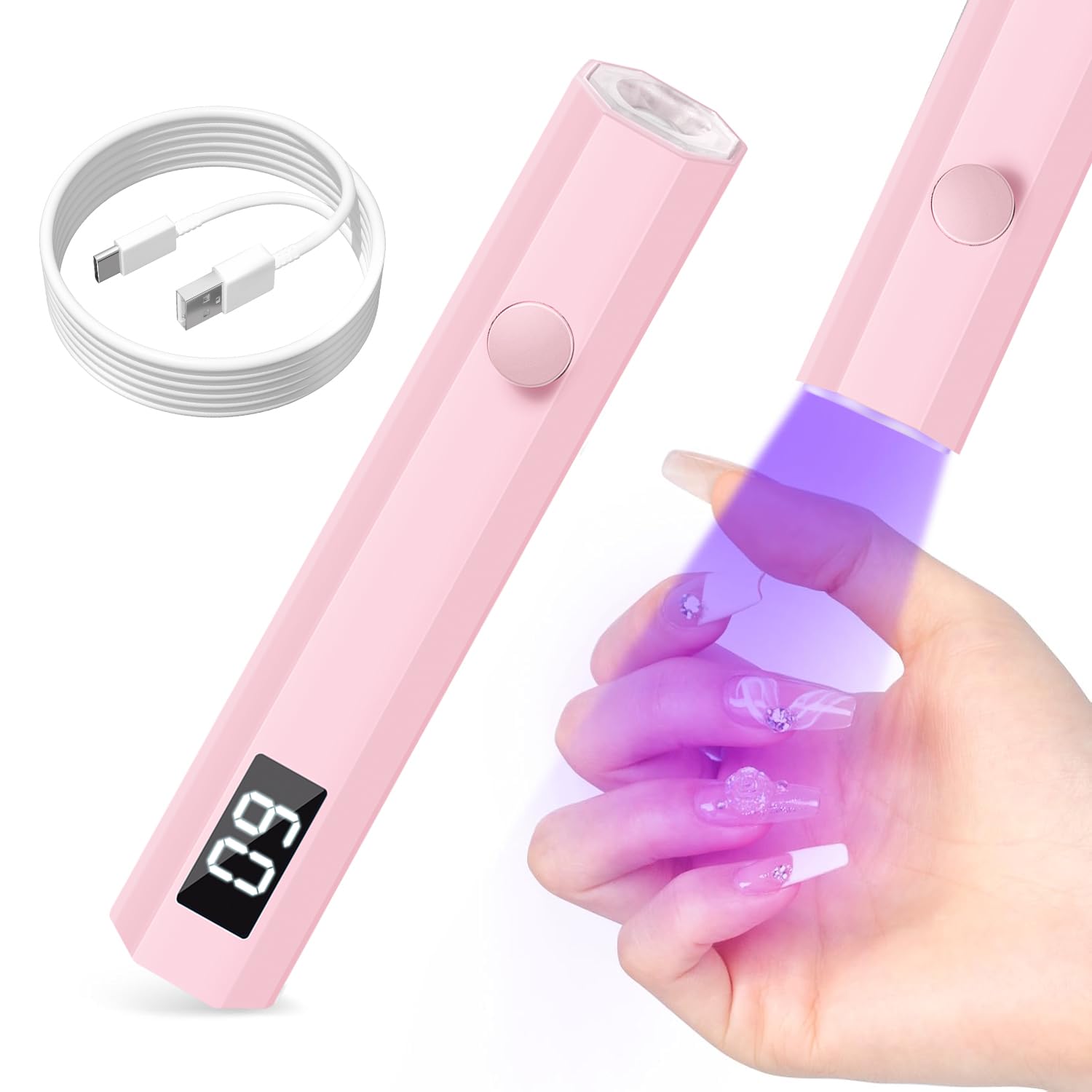 mlogiroa UV Nail Light Handheld UV Light for Nails 3W Portable Led Lamp with 2 Timer Settings 20/60s for Gel Polish Home DIY Salon Women(Pink)