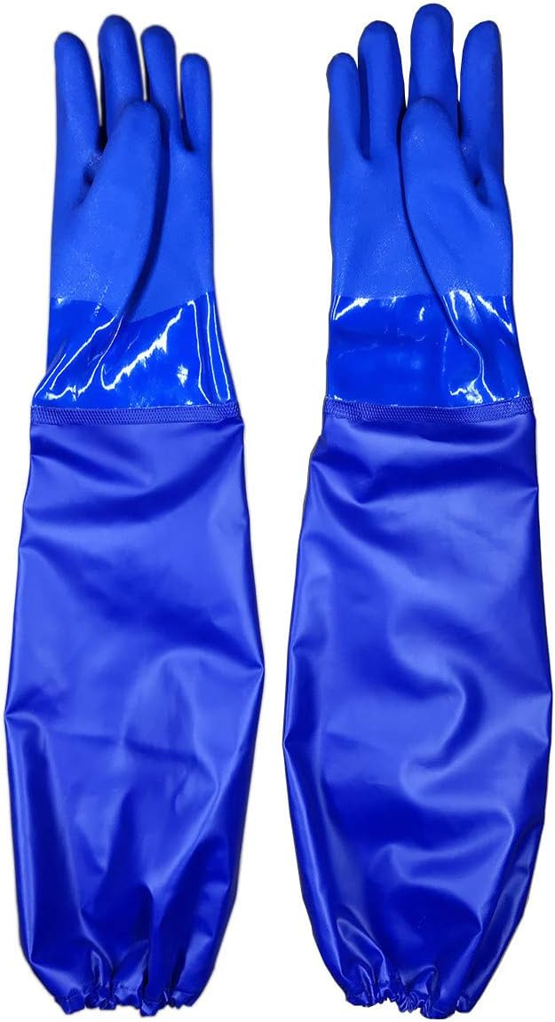 Aiboco Guantes de trabajo de PVC extralargos resistentes a los químicos, de 28 pulgadas, forro de algodón suave y cálido, impermeable, a prueba de