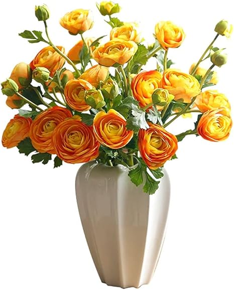 Amazon 造花 人工セロリの葉の造られた花ブーケ牡丹シルクの花のホームホテルのウェディングショップテーブルの装飾偽のブーケセット ホームフラワーデコレーション Color Orange 造花 オンライン通販