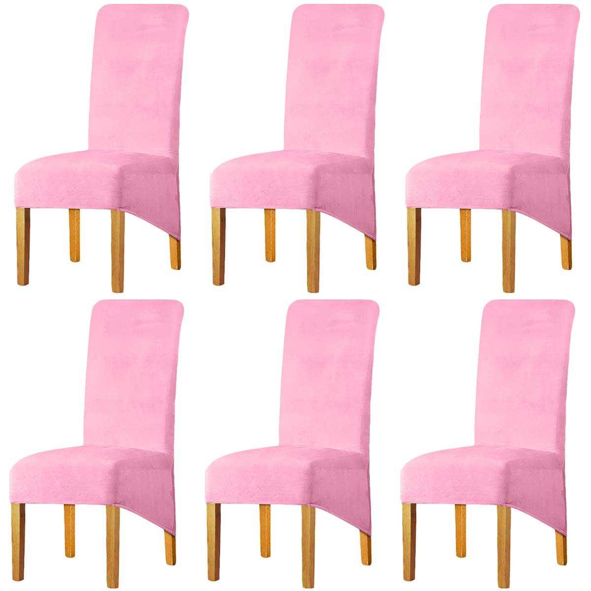 LANSHENG Stretchy Chair Covers for Dining Room Chairs,Stretch Spandex with Elastic Band Chaircover,Velvet Large Dining Chair Slipcovers for Restaurant Hotel Party Banquet (Pink,Set of 6(XL))