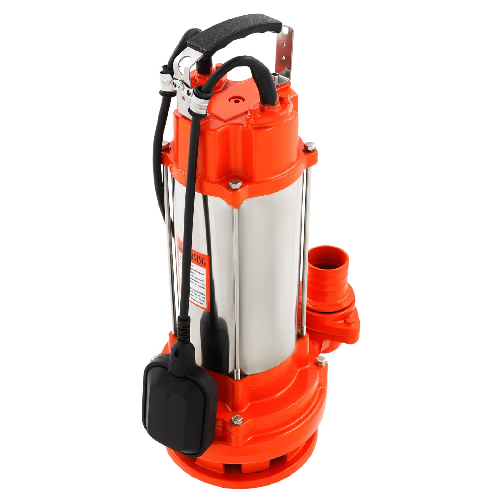 Bomba de agua sucia, 2200 W, 26000 l/h, bomba sumergible con interruptor de flotador, acero inoxidable, altura de impulsión 25 m, bomba fecal con asa, bomba con trituradora (naranja)