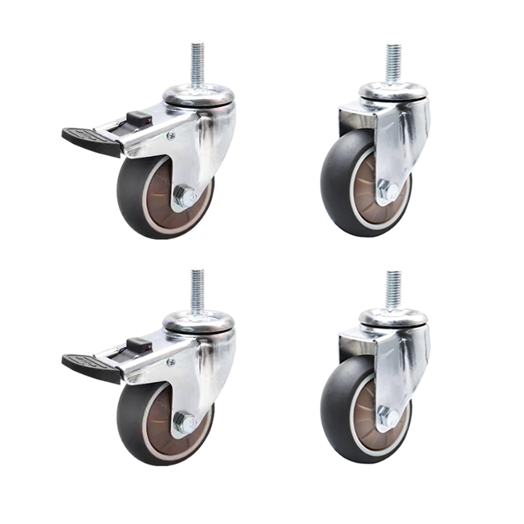 Swivel Castors for Furniture, M8 Furniture Castors, Small, 2 Wheels with Brakes and 2 Without Brakes, 360ยฐ Rotatable, Non-Slip Rubber Castors for Indoor Outdoor Furniture (3 Inches) โ image 1