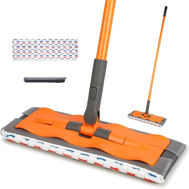 Microfiber Floor Mop for Hardwood Floor Cleaning, SEVENMAX Wet Dry Flat Mop with 1 Reusable Mop Pads and 360 Degree Rotating Floor Dust Mop Suitable for Hardwood Laminate Tile Kitchen Floor Cleaning