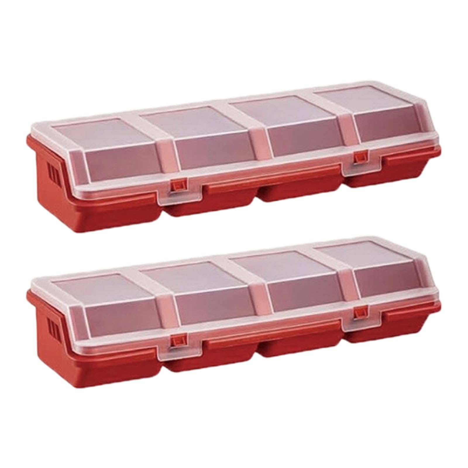 Jiapika Red Tool Drawer Parts Organizer 2 Pack, Narrow 4 Compartment Hardware Case With Translucent Cover For Screws And Fixings Small Component Organizer Fastener Case Hardware Sorter Drawer Parts Tray Workshop