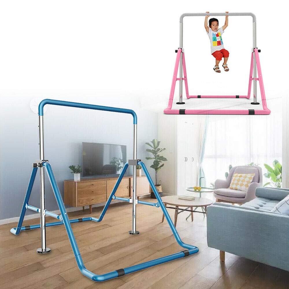 Ginnasti per ginnastica orizzontale, barra di allenamento orizzontale, pieghevole, altezza regolabile, portata fino a 100 kg, per bambini, allenamento a casa, blu
