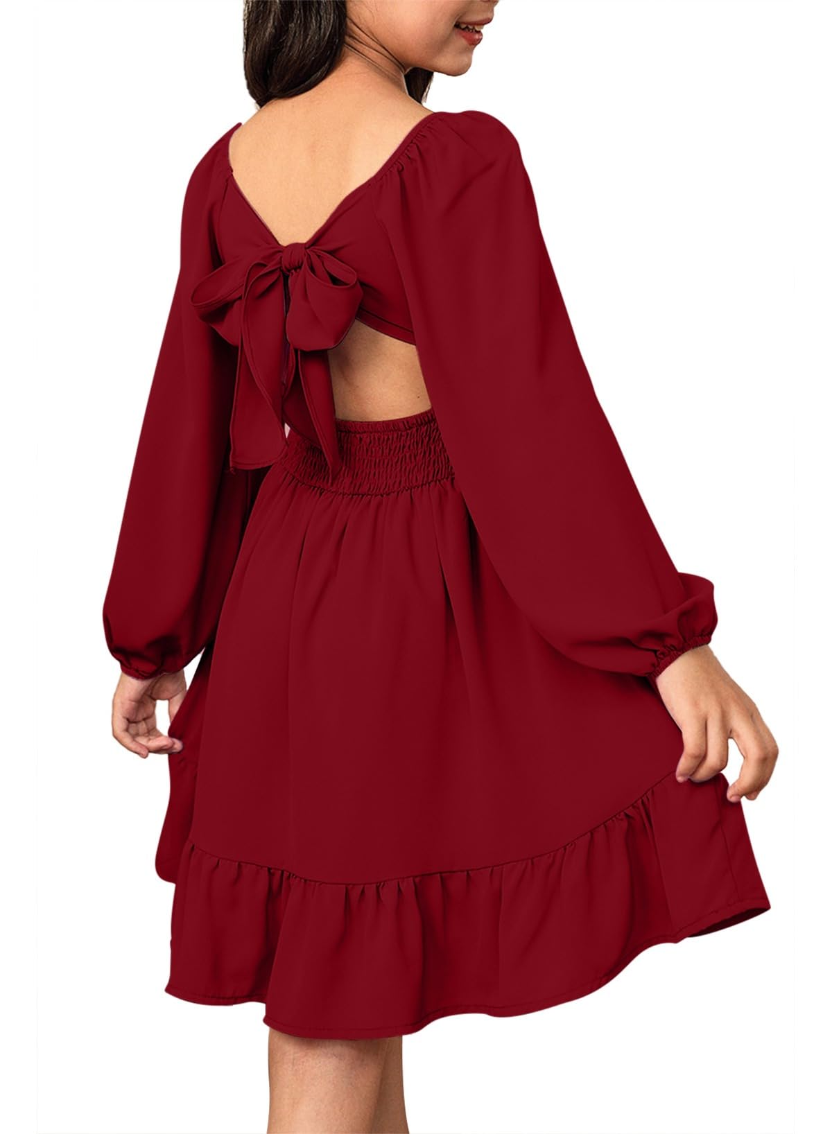 blibean Girls Long Sleeve Tie Back Dress Tween Fall Off Shoulder Dress Size 6-15 Years