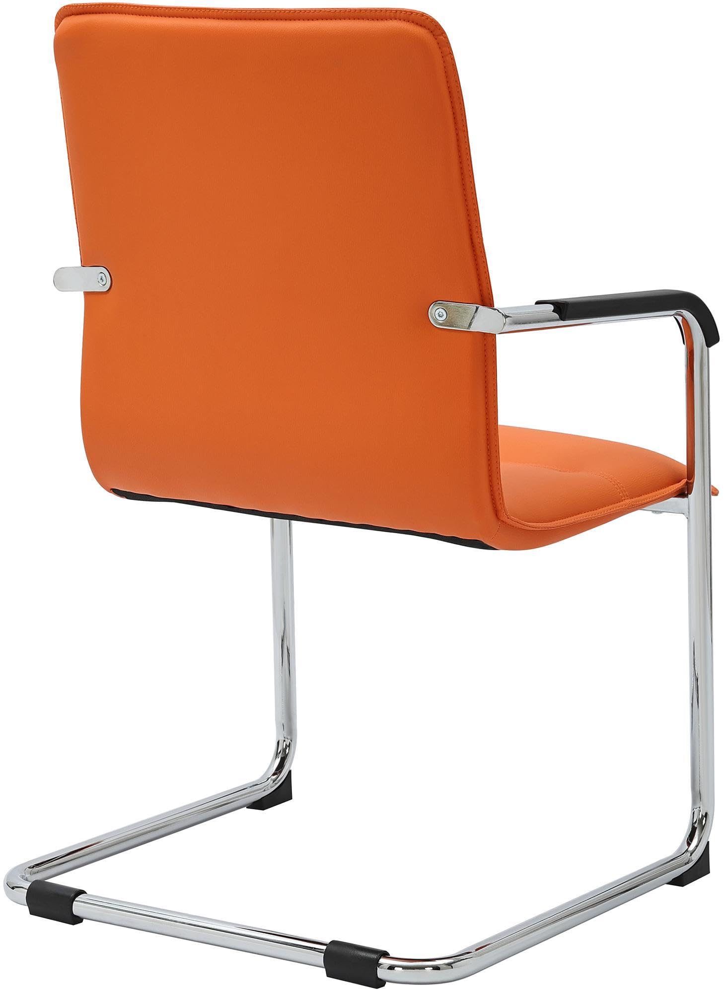 CLP Sedia a sbalzo con braccioli Seattle, sedia moderna imbottita in similpelle, struttura effetto cromo, Colore:arancione
