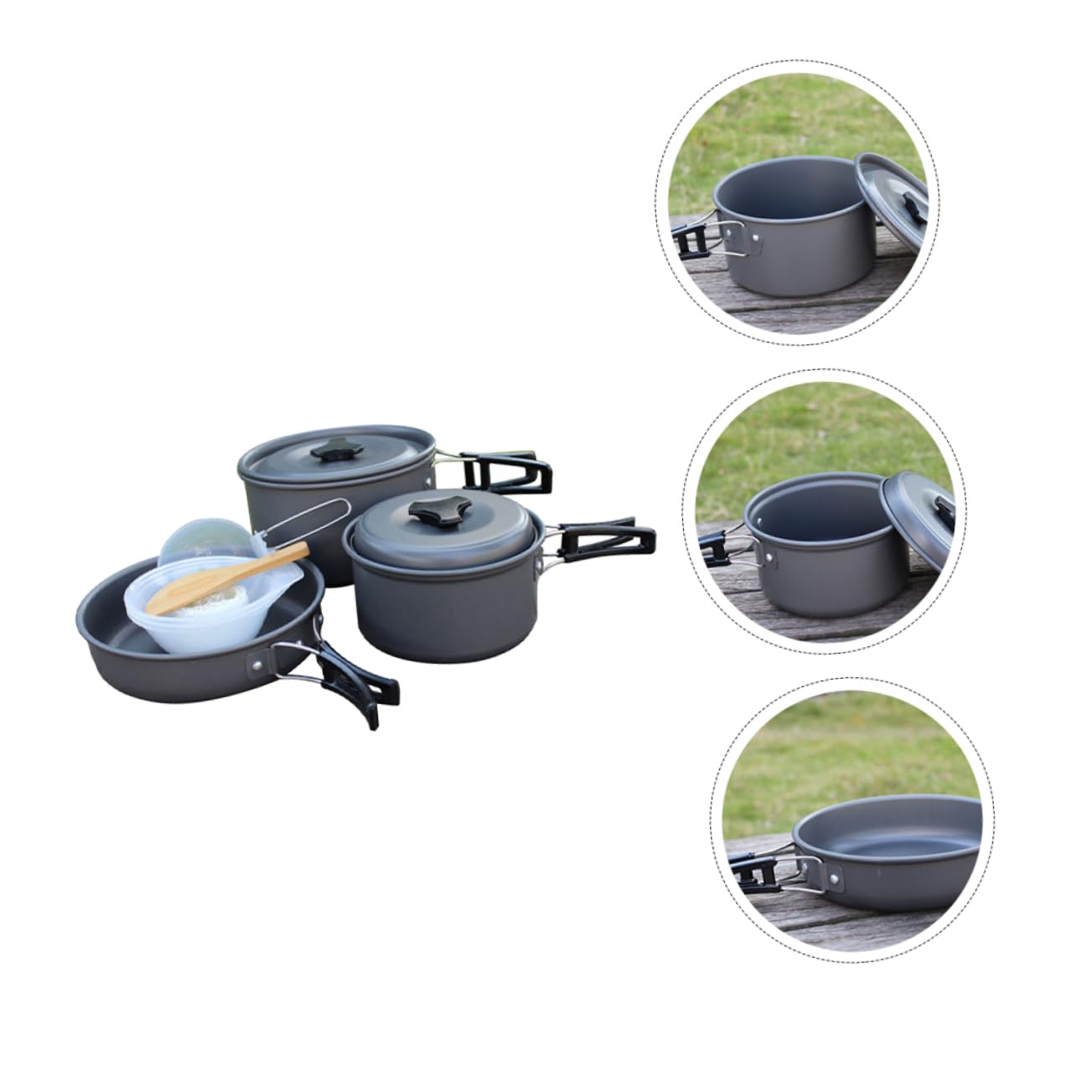 BCOATH 1Set Camping Cookware Kit Portable Folding Cook for People Lightweight Non Stick Pots Bowls Utensils with Mesh Bag for Outdoor Cooking