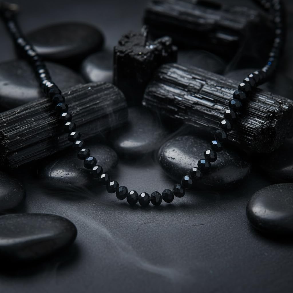 Gozby WellPoint Black Crystal Beaded Necklace for Men | 4mm Faceted Beads Mala Chain | 16 Inch Stylish Minimal Necklace | Trendy Fashion Jewelry for Boys & Men 1