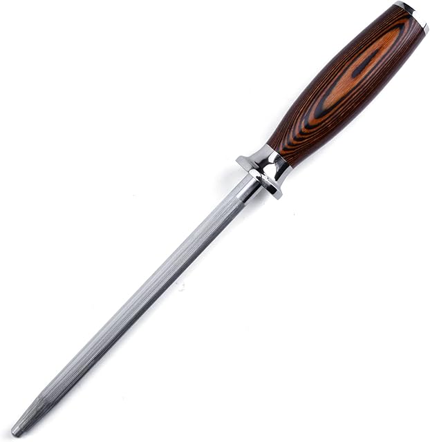 TUO 9 inches Honing Steel Professional Knife Sharpener German Steel Sharpening Rod with Pakkawood Handle-Fiery Phoenix Series